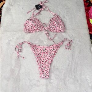 Zaful Pink and Green Floral Bikini